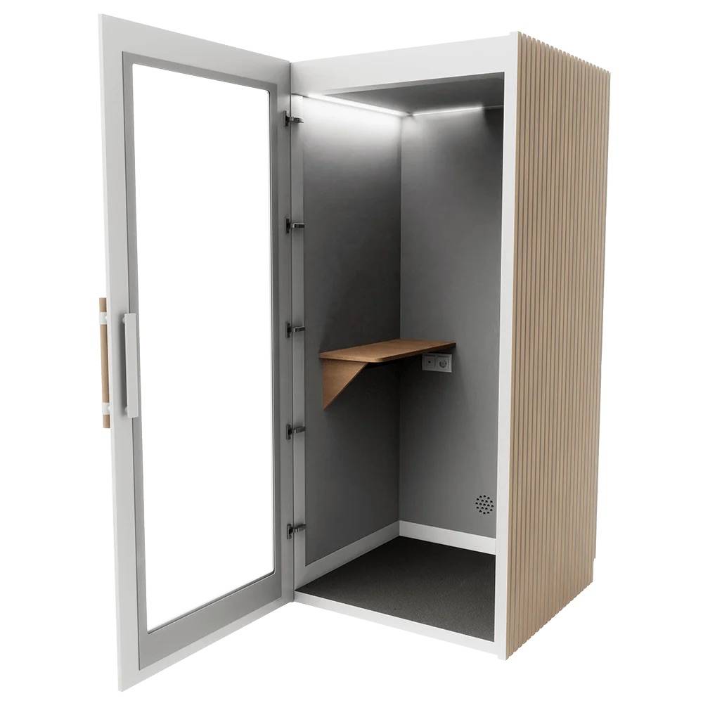 PhoneAlone Phone Booth - White / Oak Slats 